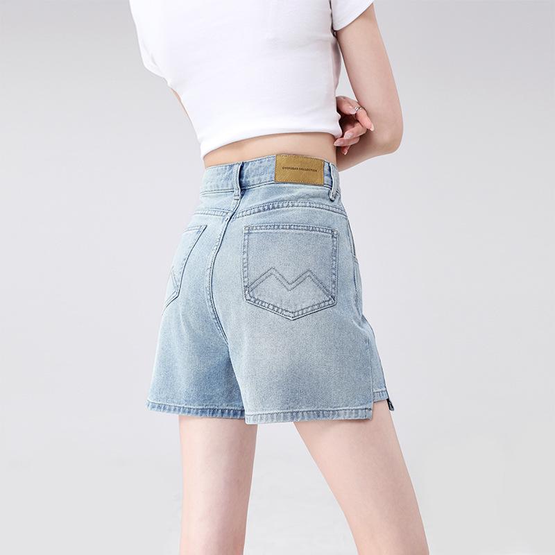 New Patchwork High-Waist Light Blue Denim A-Line Shorts - Summer 2025 Collection