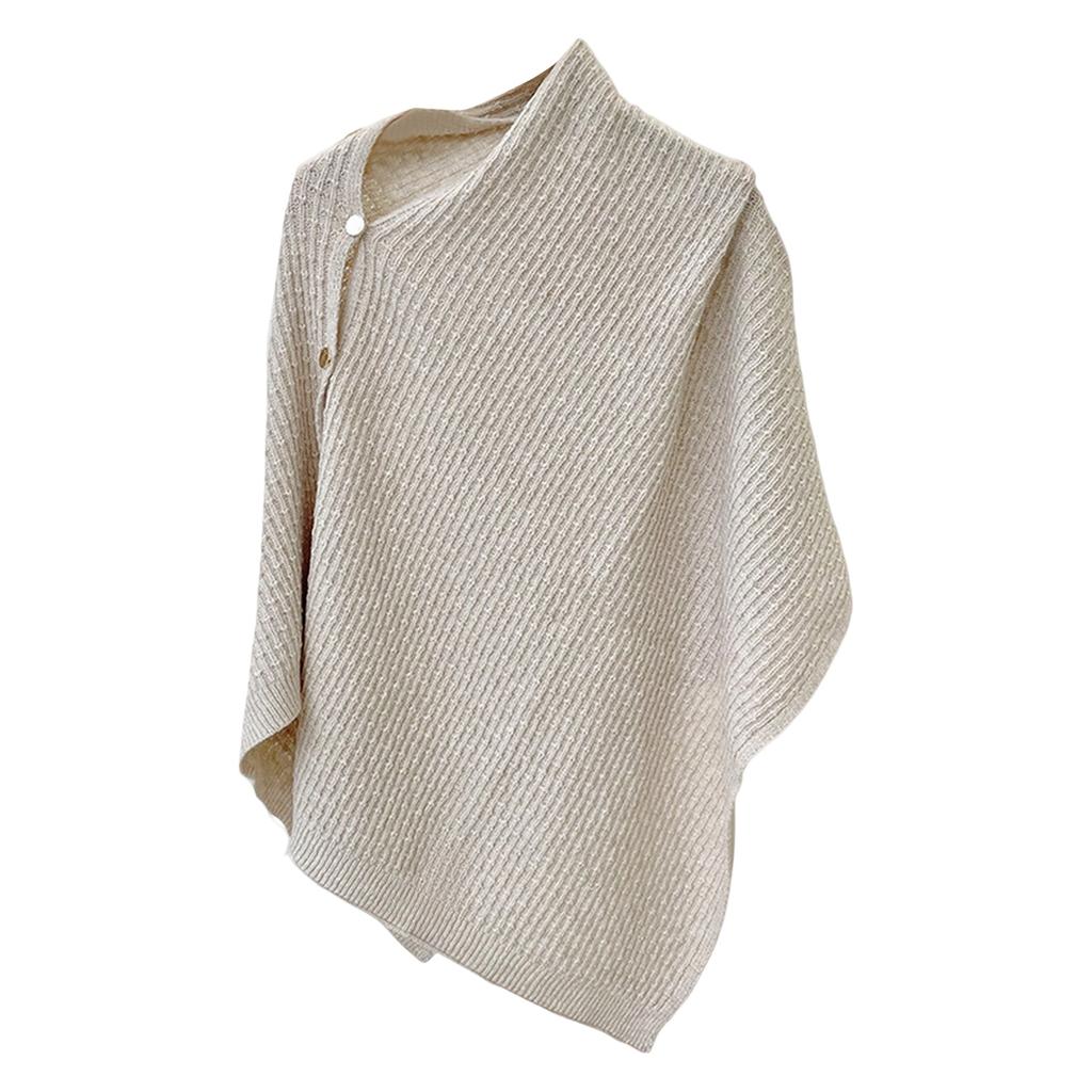 Ladies' Fashionable Knitted Shawl Cape With Buckle Yarn Plaid Scarf, Women's Versatile Warm Plain Weave Shawl