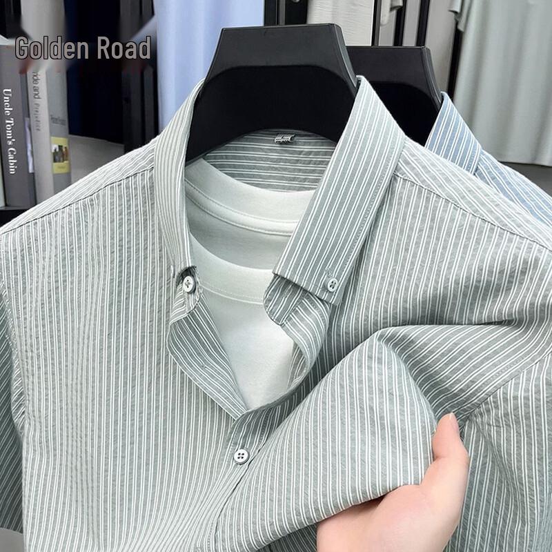 Men's Tencel Cotton Striped Short-Sleeve Shirt