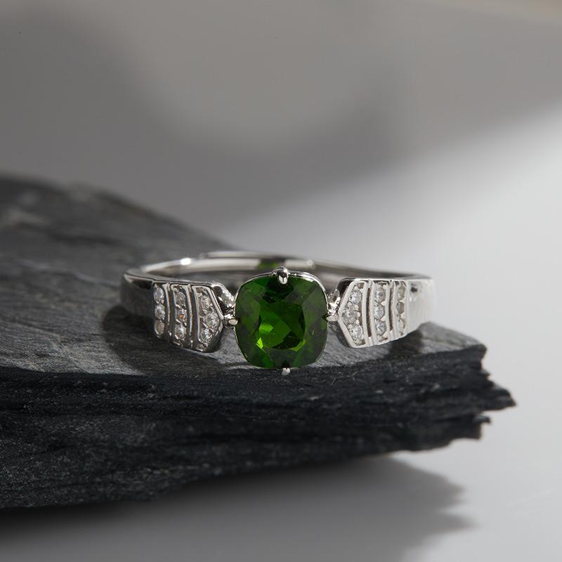 S925 Sterling Silver Natural Topaz Diopside Amethyst Color Treasure Ring Women'S Light Luxury Square Circle Ring French