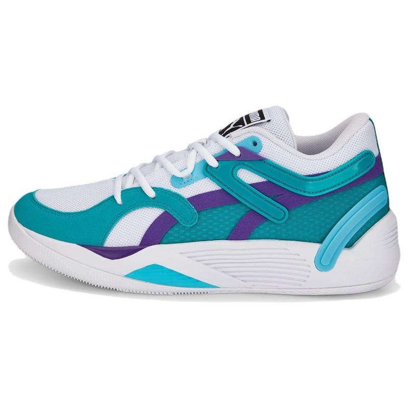 PUMA Men's White Blue TRC Blaze Court Low Top Basketball Shoes 376582-17
