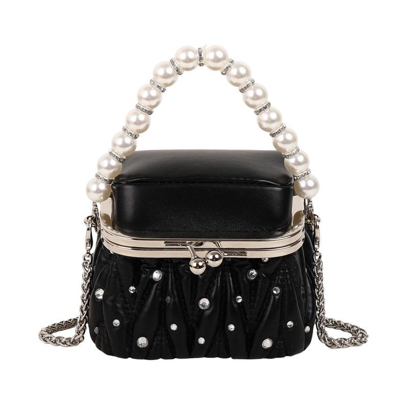 

Bag women s bag 2025 autumn new Korean version fashion pleated shoulder bag pearl portable mini square bag чёрный