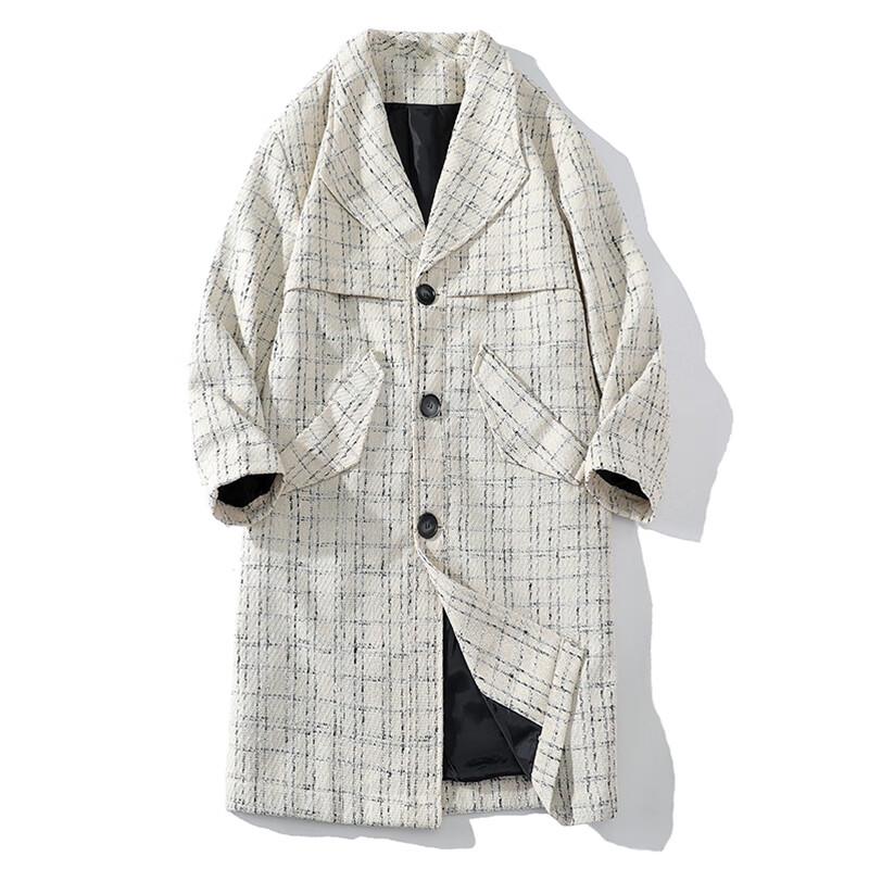 ROMON Men's Plaid Business Casual Mid-Length Trench Coat