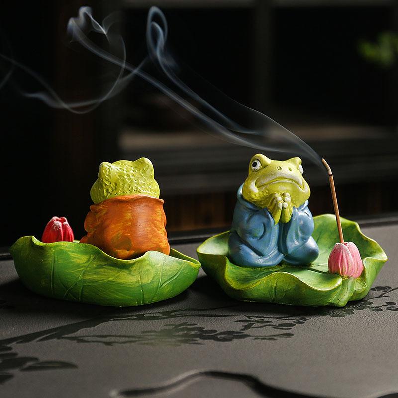 Frosch Lotusblatt Tee Haustiere Keramik Ornament Zuhause Zen Faden Räuchergefäß Basis Figur für Teezeremonie Dekoration Pinselhalter