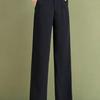 High Waist Black Wide-Leg Floor-Length Pants for Women - Slimming, Draping, Loose Fit, Perfect for Spring and Autumn