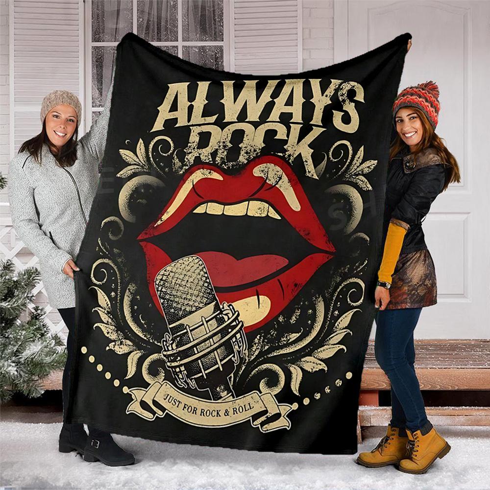 1pc Rock and Roll Outdoor Flannel Blanket, Lightweight Warm Cozy for Travel Camping Office Soft Polyester Fabric