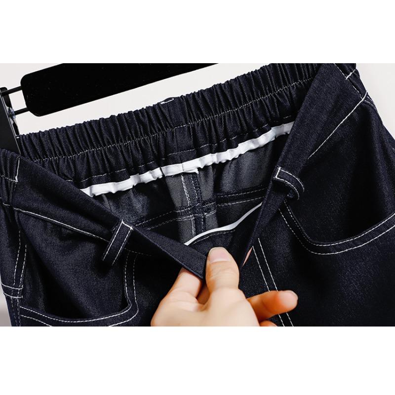DIMANAF 2026 Summer Plus Size Women Skirts Elastic Waist Oversize Casual Fashion Lady Long Skirts Denim Cotton Solid Blue