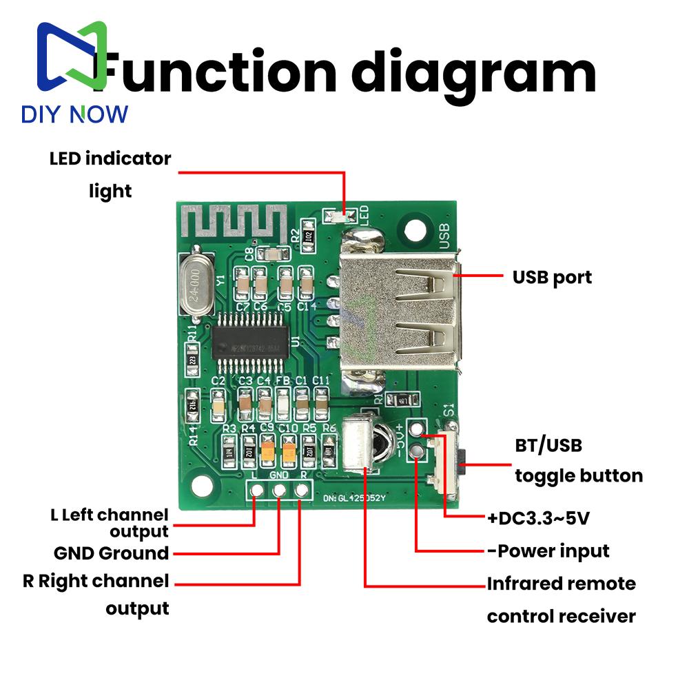 DC 3.3-5V Bluetooth 5.4 audio receiver module 2.0 dual-channel stereo lossless decoder board USB interface with remote control