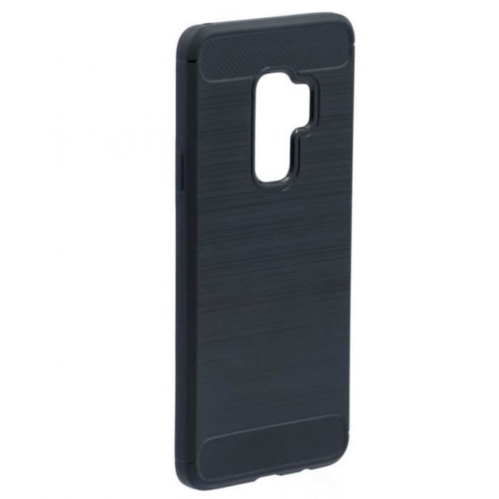 Coque - Samsung - Galaxy S9 Plus - Souple - Noir - Effet Carbone Brossé