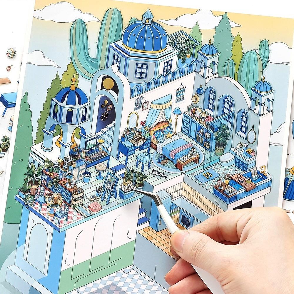 Desert Castle 3D Landscape Stickers Cartoon Stacking Pasting Miniature Scene Collection DIY Cabin Scene Stickers Journal Decor
