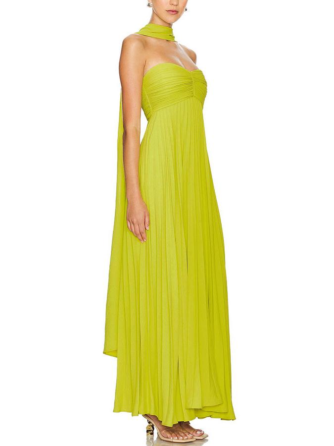 Women's Solid Color Pleated Bandeau Dress - Sleeveless, European & American Style, New Arrival