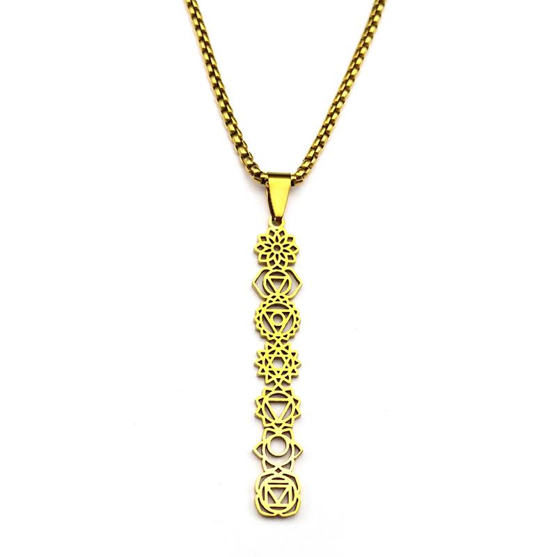 Yoga 7 Chakra Birth Flower Pendant Necklace for Women Girls Stainless Steel Gold Color Reiki Healing Amulet Jewelry Gift