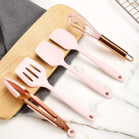 5Pcs Silicone Kitchenware Food Clip Whisk Spoon Scraper Spatula Set Odorless Heat Resistant Flexible Silicone Nonstick Cooking Baking Tools
