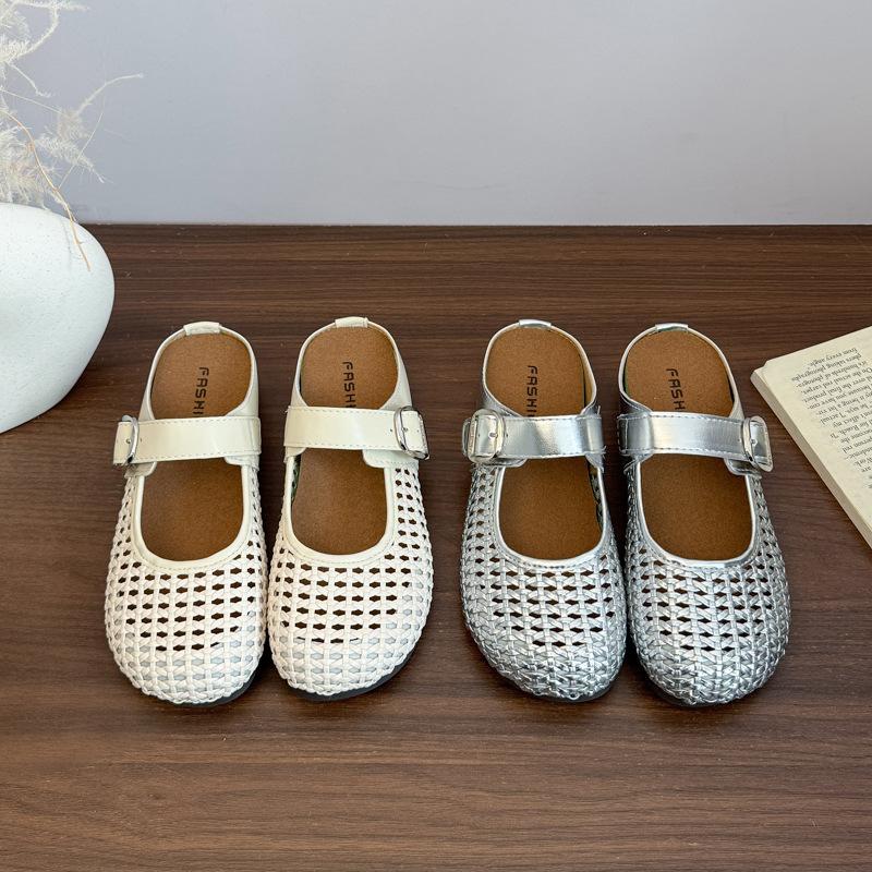 Summer Flat-Bottomed Bag Head Hollow Woven Half Slippers Women'S New Women'S Shoes Thick-Soled One-Pedal Sandals Women'S Outer Wear