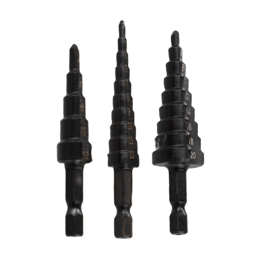 3-12mm 4-12mm 4-20mm Hole Step Drill Bit 3Pcs Black