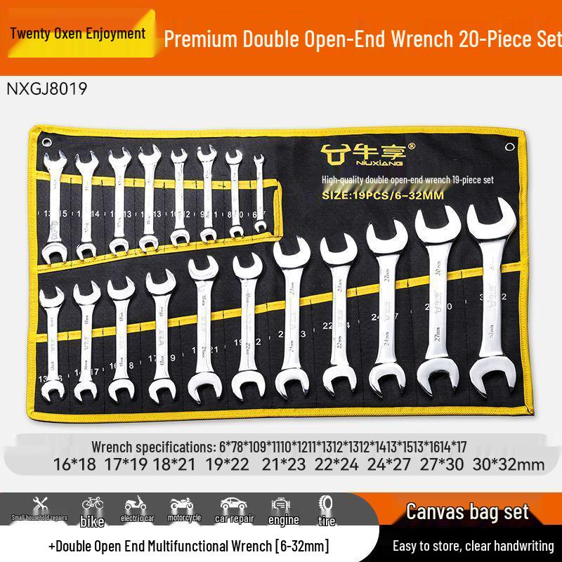10-Piece Double-Head Wrench Set - Chrome Vanadium Steel for Automotive Repair