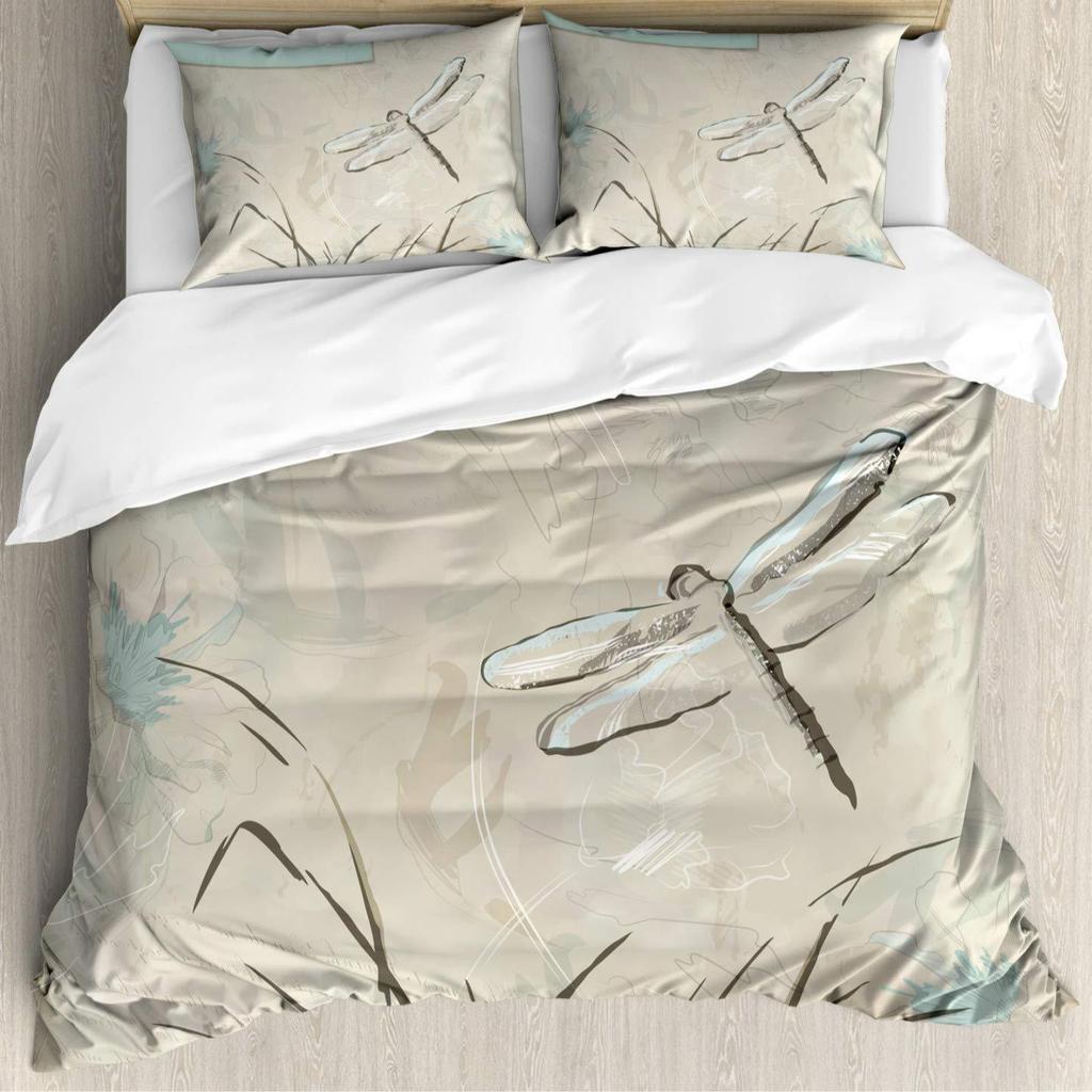 Bohemian Dragonfly Quilt Cover Set Soft Comfortable Bedding Duvet Cover Three-Piece Set
