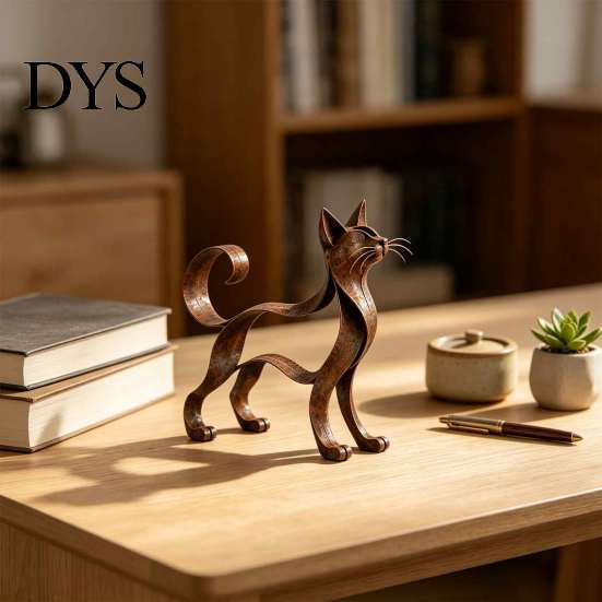 Vintage Metal Table Statues Hollow Cat Figurine, Retro Silhouette Art Sculpture, Rustic Small Mantel Decor Statue for Home Living Room Desktop