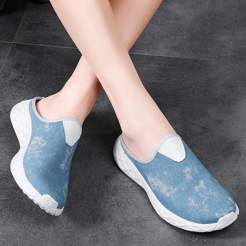 

2026 Fashion Spring New Wide Width Slip On Walking Shoes Women Breathable Flat Shoes Couple Shoes Women Sandals 36 джинсовый синий