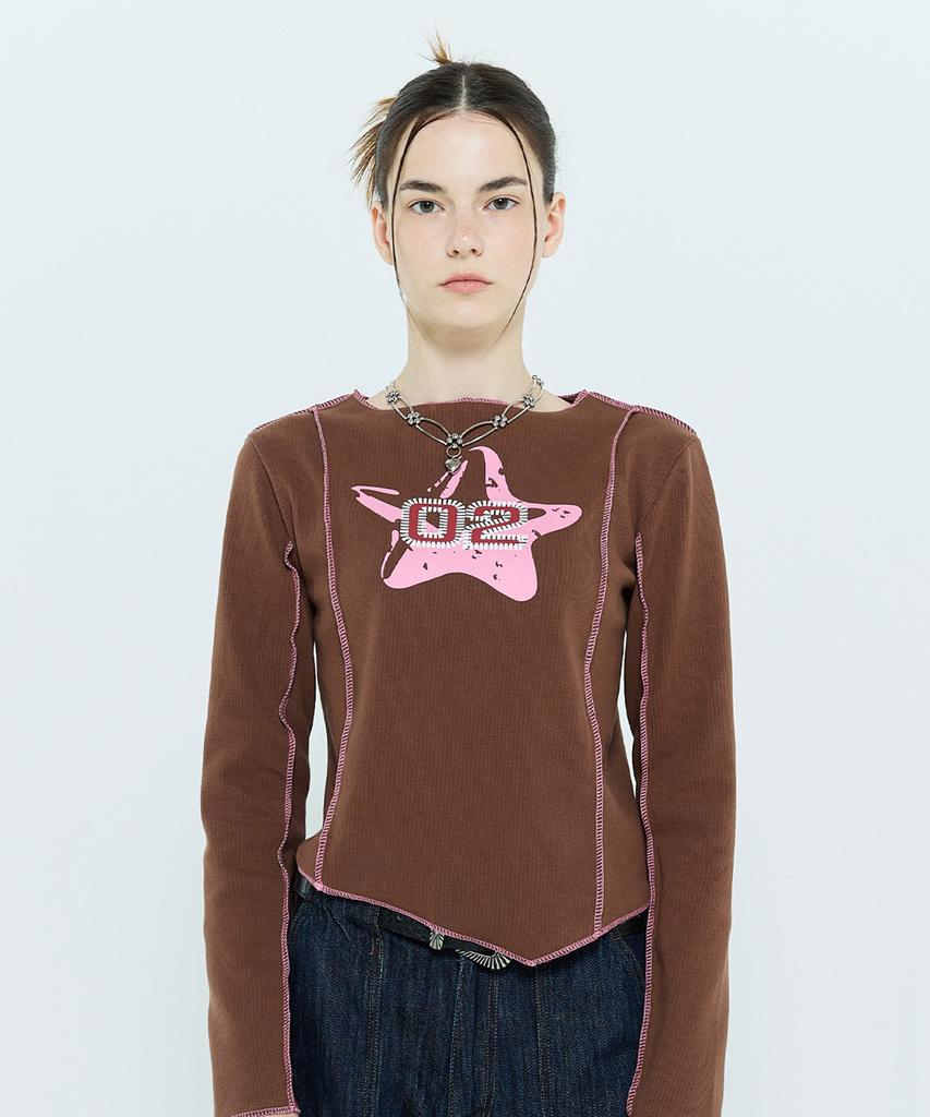 LARTIGENT L6 Overlock Unbalance Sleeve Tee(Brown)