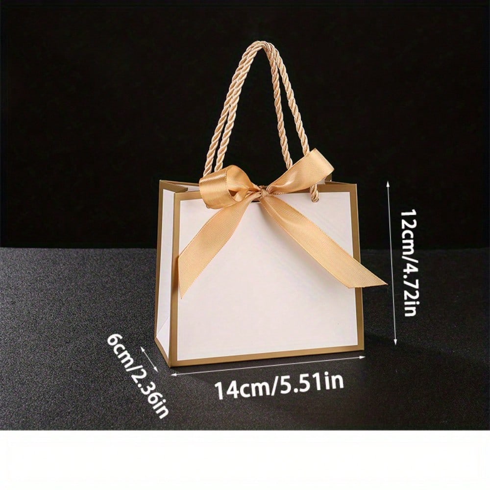 12pcs Small Gift Bags with Handles, White Gold Mini Bags, 5.51x 2.36x4.72 Inches Small Thank You Gift Bags Bulk with Ribbon