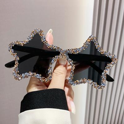 Personalisierte ozeanfarbene Sonnenbrille mit fünfzackigem Stern, handgefertigt mit Strasssteinen, perfekt für Fotos, zum Ausgehen und für die Straße.