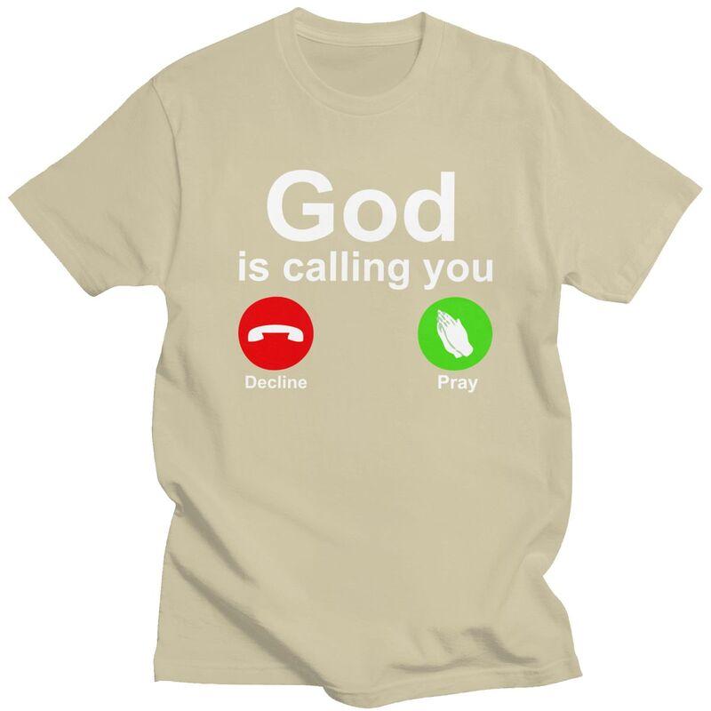 Camisetas Personalizadas para Hombre 'Dios Te Está Llamando' Rechazar o Rezar Manga Corta Camiseta Casual Camiseta Ajuste Holgado Camisetas 100% Algodón Regalo