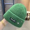 Letter knitted hat women's autumn and winter versatile big head circumference warm ear protection wool hat showing face small hat thickened