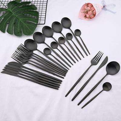 Set di Posate Nere da 24 Pezzi Acciaio Inossidabile Finitura Opaca Servizio di Stoviglie Set di Posate Coltello da Tavola Forchetta Cucchiaio Set di Posate Utensili da Cucina