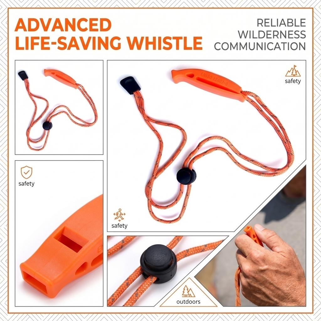 Outdoor Survival Whistle with Lanyard Safety Emergency Signal Whistle for Sports Camping Hiking Rescue and Alert Use