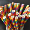 100PCS Disposable Drinking Straws Rainbow Stripe Biodegradable Paper Straw For Wedding Birthday Party Supplies Decorations