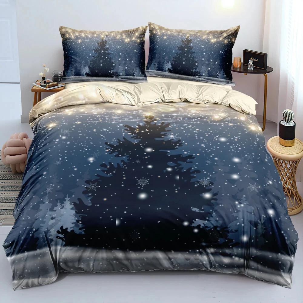 

3D Christmas Tree Star Duvet Cover 3D Printed Bedding Set 3Pcs Double Twin Full Queen King Adult Kids Bedclothes Quilt Cover 90x190cm(35x74inch)