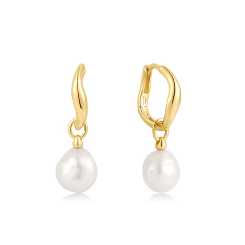 ANIA HAIE Natural Freshwater Pearl Drop Hoop 925 Silver Earrings E058-05G