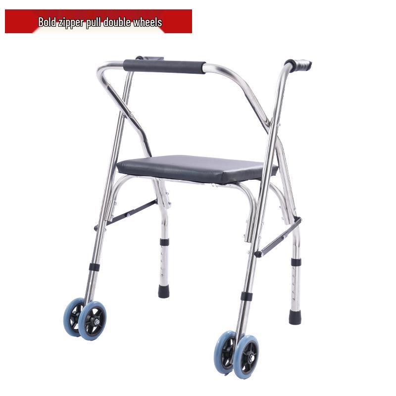 Stainless Steel Rollator Walker with Seat and Wheels - Rehabilitation Support Frame
