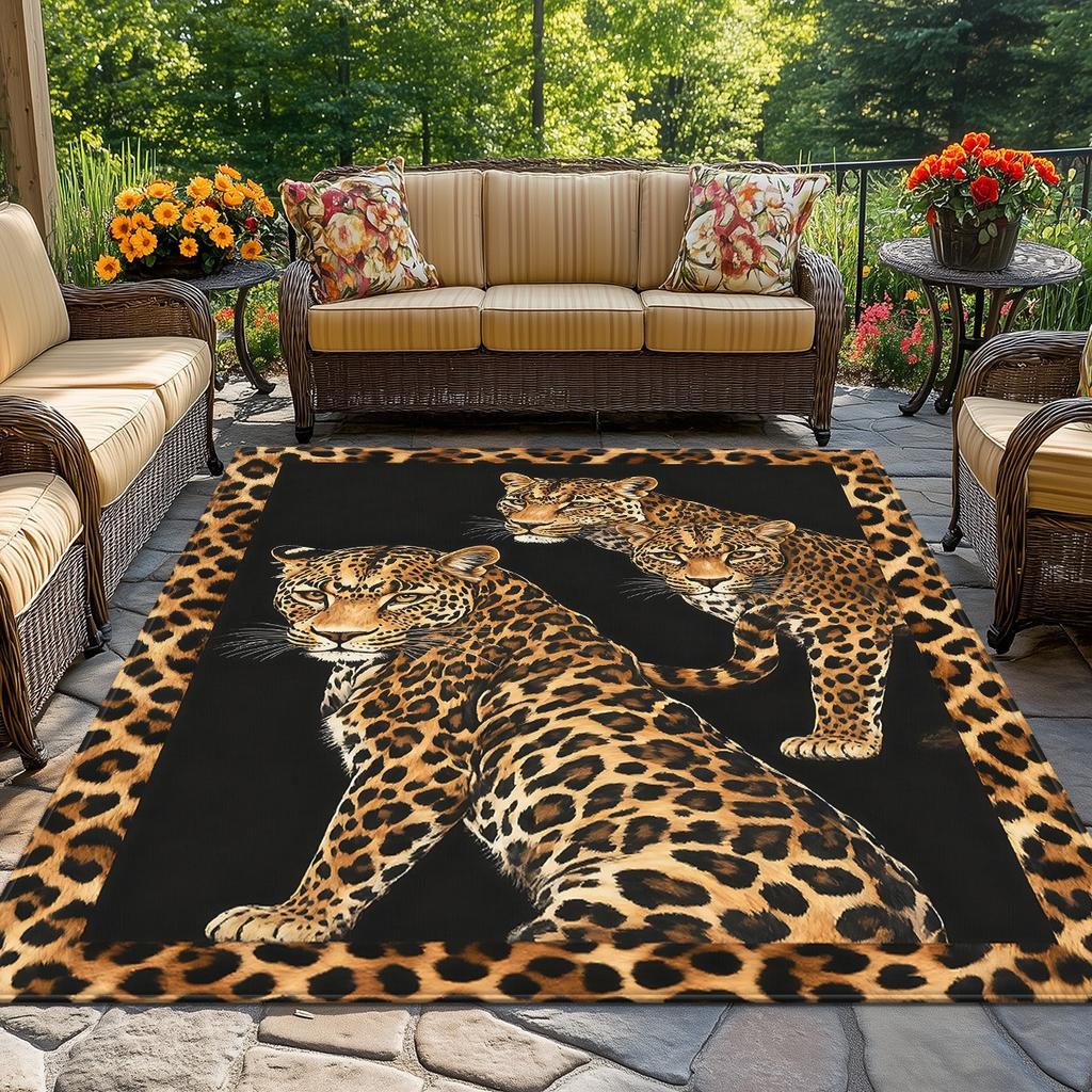 Leopard Print Crystal Velvet Rug Modern Animal Design Office Floor Mat Home Decor Fashion Statement Piece Soft Non Slip Carpet