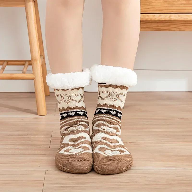 Fuzzy thermal Socks Women Winter Funny Cat Dog Cute Kawaii Non Slip Cartoon Sleeping Soft Comfy Female Floor Slippers Sock