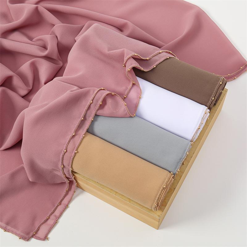 70*180cm Muslim Chiffon Hijab Shawls Scarf Women Solid Color Golden Chain Edge Head Wraps Women Hijabs Scarves Femme Muslim Veil