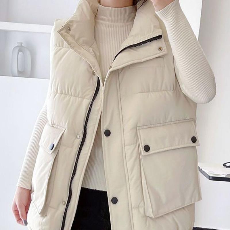 Mid-length Autumn and Winter Down Cotton Vest for Women Latest Korean Style Relaxed Fit Thickened Vest To Wear Vest Jacket