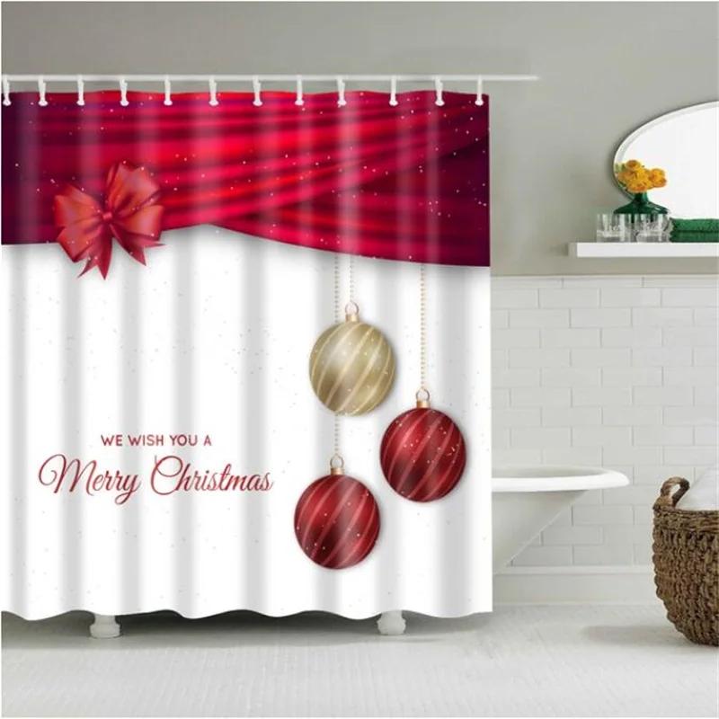 Merry Christmas Shower Curtain Christmas Home Decor Snowman Santa Claus Bathroom Curtain Polyester Fabric Bath Screen with Hooks