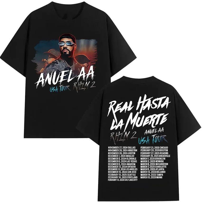 Hip Hop Gothic T-Shirt Rapper Anuel AA Real Hasta La Muerte Tour New Album T-Shirt Print Cotton Short Sleeve T-Shirt Unisex