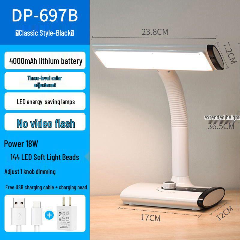Premium Flicker-Free LED Rechargeable Eye-Protection Desk Lamp for Students and Dorms