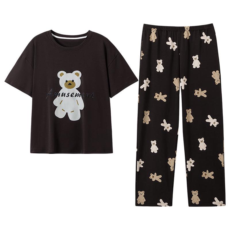 

Summer Cotton Couple s Pajama Set - Short Sleeve & Long Pants, Simple Casual Style for Men & Women, Wear Outdoors or at Home Medium