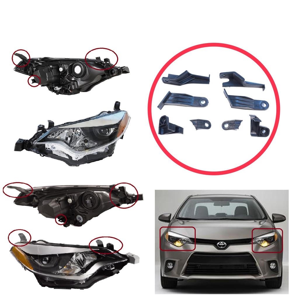EHL506+EHL507 Headlight Holder Mount Repair Bracket Tab Set Left Right Side for Toyota Corolla MK11 4-Door Sedan 2014-2016 8115002E60 8111002E60