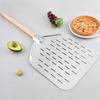 Practical Wood Handle Pizza Shovel 430 Stainless Steel With Large Perforated Pizza Peels For Easy Serving