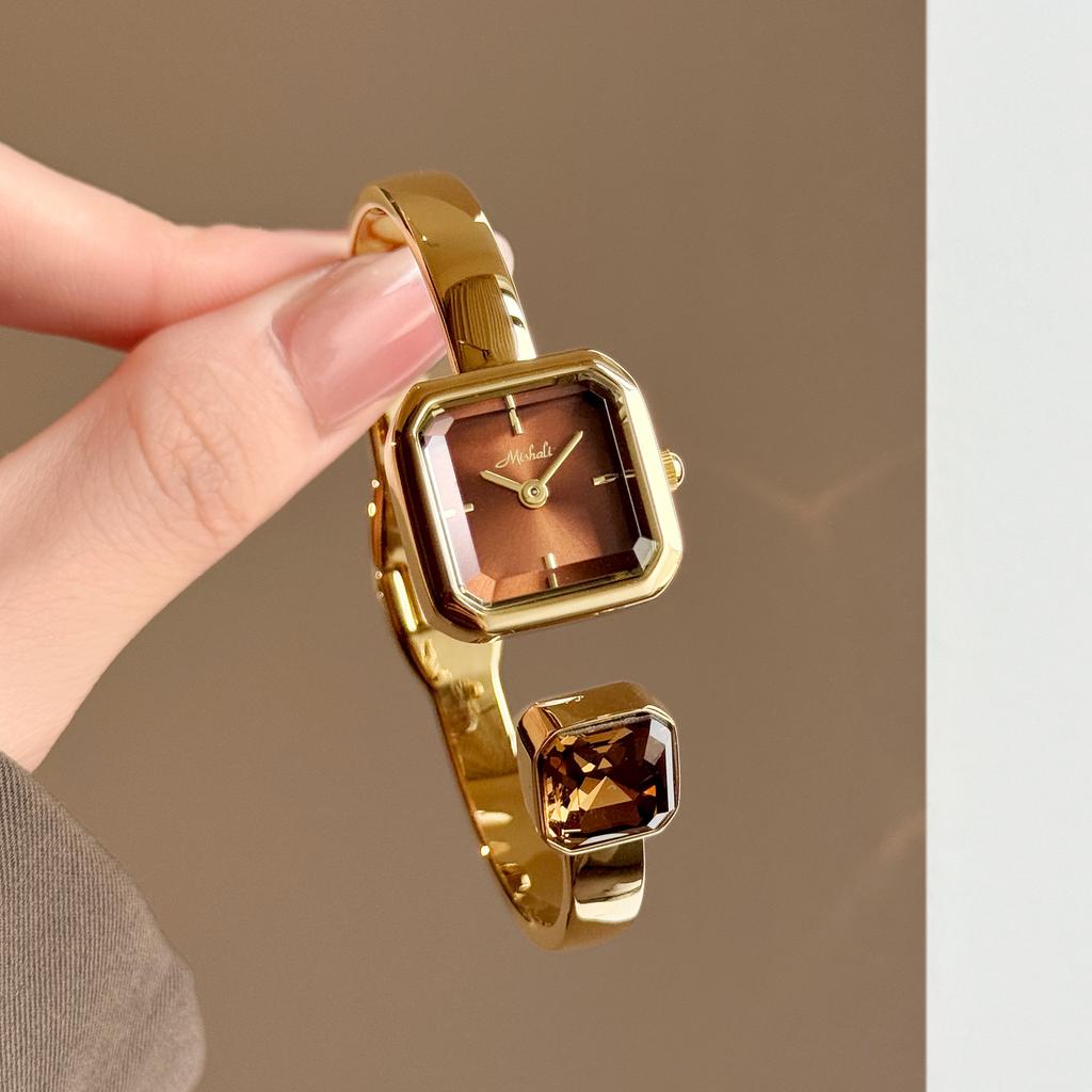 High-end Luxury Women's Watch Gold Open Cuff Bracelet Delicate Elegant Small Square Quartz Ladies Wristwatch Jewelry Gift Reloj