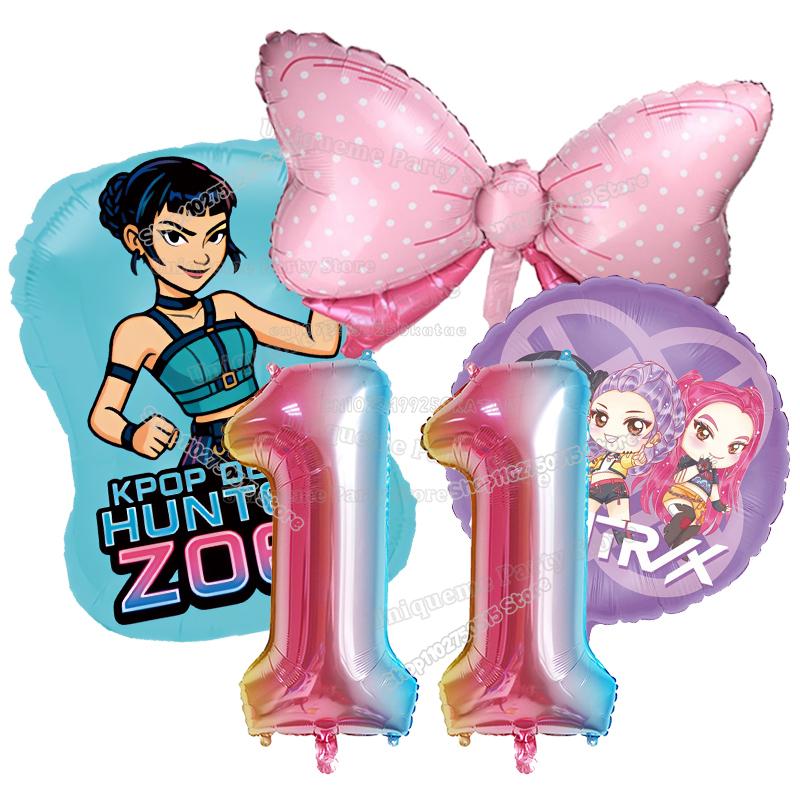 Kpop Demon Hunters Birthday Balloons Decoration Zoey Rumi Mira Girl Party Number Balloons Set Party Favor Home Decor Kids Gift