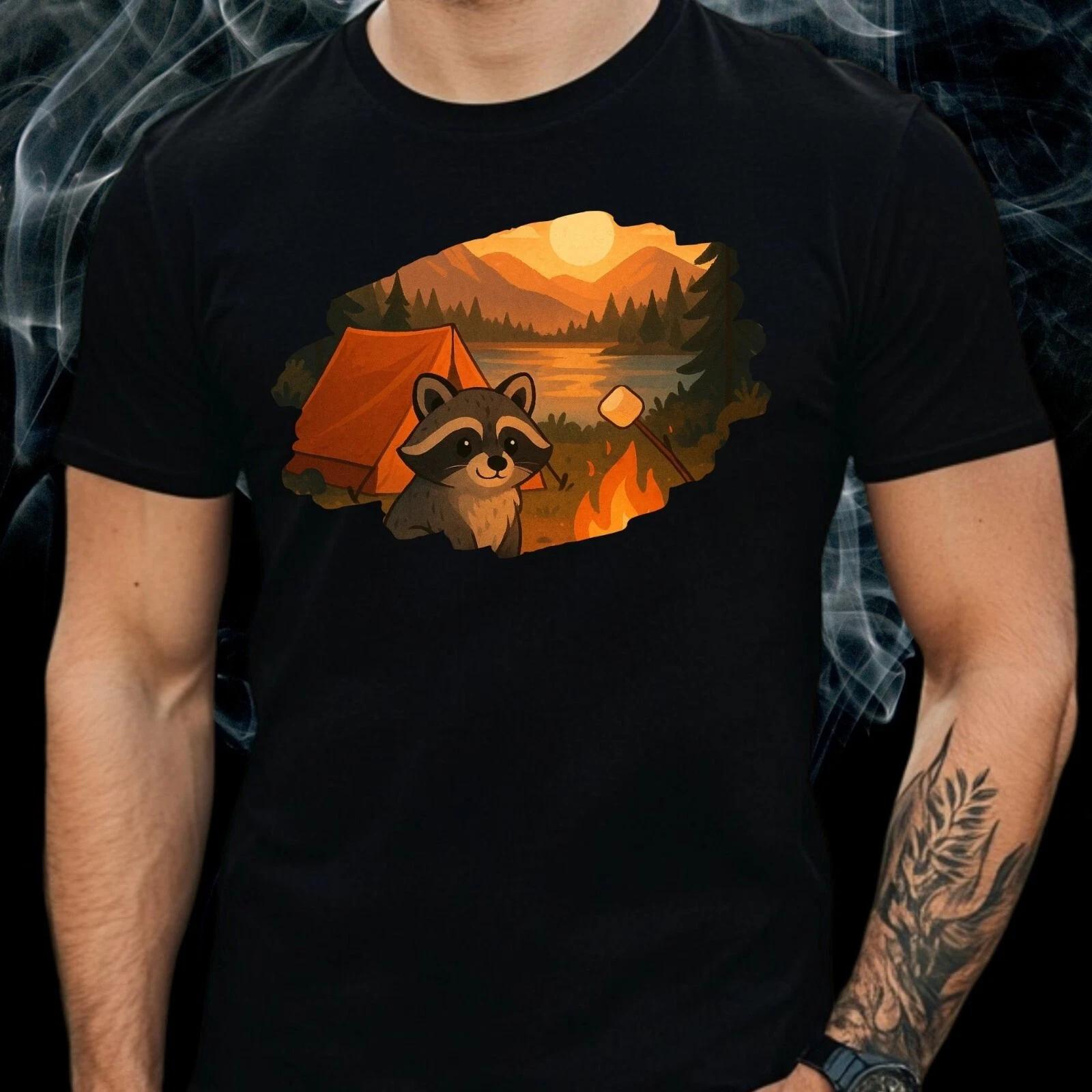 T-Shirt Herren Camping Waschbär Motiv Baumwolle Größe S bis 5XL S