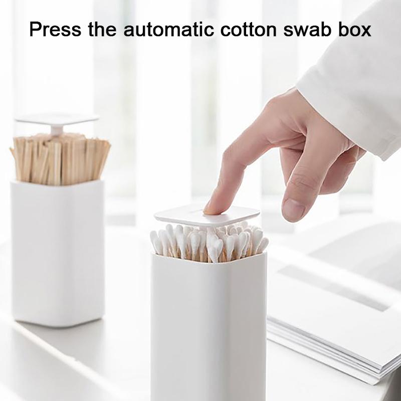 Kreativ trykknapp tannpirkerboks oppbevaringsboks for bomullspinner oppbevaringsbeholdere holder automatisk fjærdeksel kjøkkenorganisatorboks