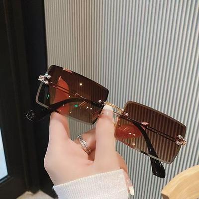 New Rimless Rectangle Vintage Metal Sunglasses Fashion Frameless Tinted Eyeglasses for Women Men UV400