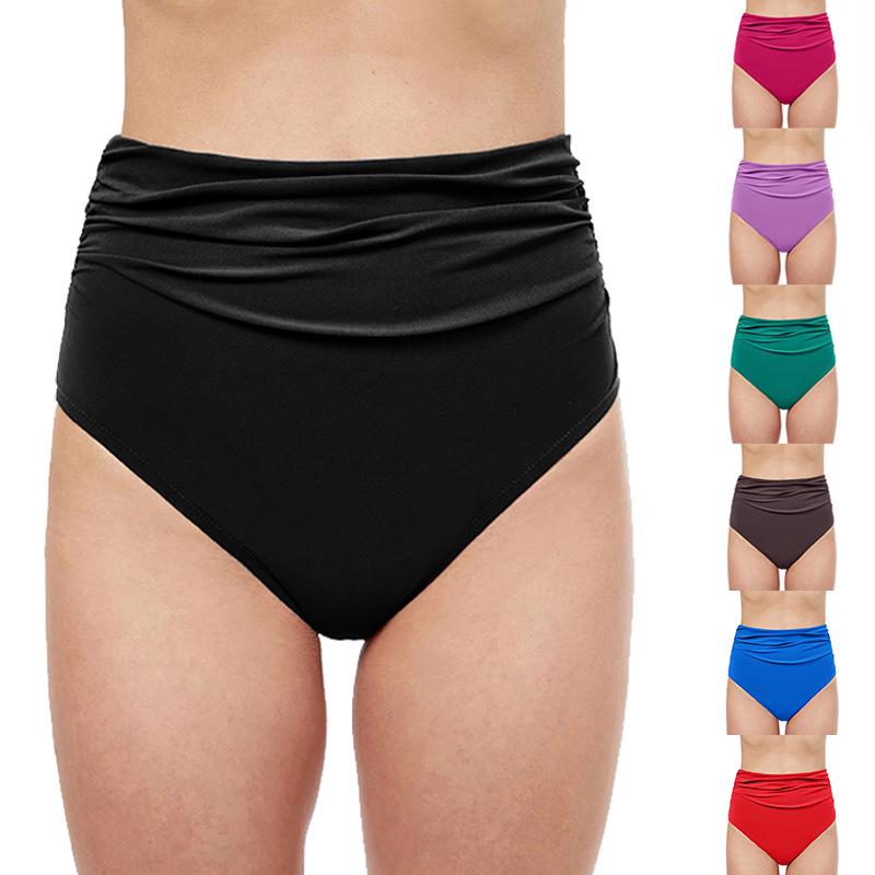 

2024 European & American Women s High-Waisted Ruched Triangle Swimsuit - Slimming Tummy-Covering Swim Trunks XL зелёный